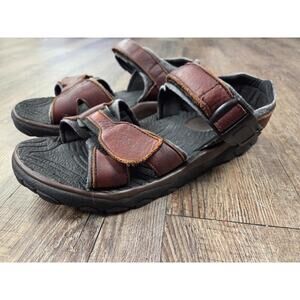 Frye Mens Strap Shoes Brown Black Fisherman Leather Sandals Size 10D Wide